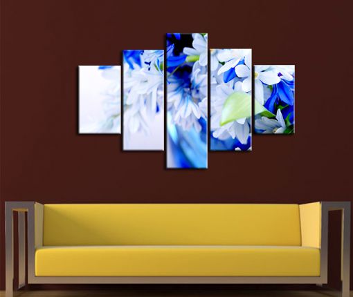  Mavi Beyaz Çiçekler Kanvas Tablo