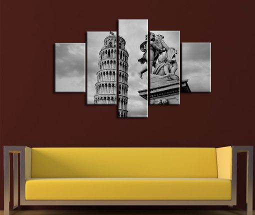  Siyah Beyaz Pizza Kulesi Kanvas Tablo