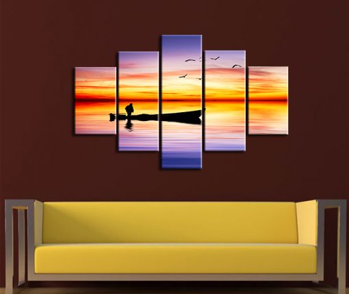  Gün Batımı Balıkçı Teknesi Kanvas Tablo